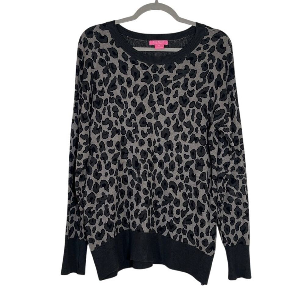 Isaac Mizrahi Black Gray Leopard Print Sweater Size Medium Animal Print Classic